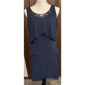 SL Fashions Navy Cocktail Sleeveless Party Dress With Jeweled Accents Size 8